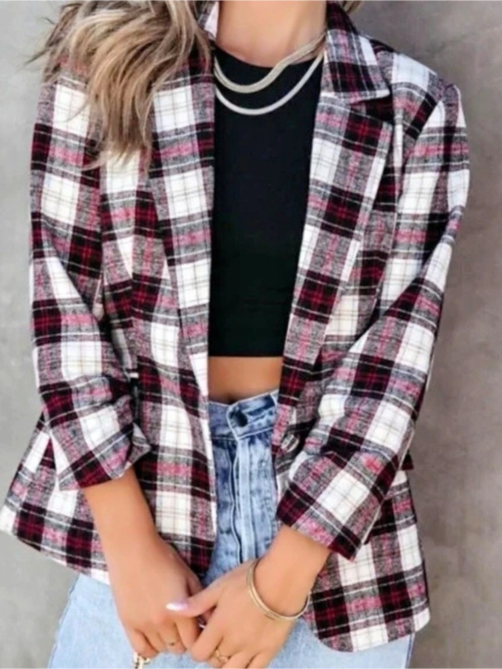 Fate Plaid Blazer in Red & White Size Small Like New
